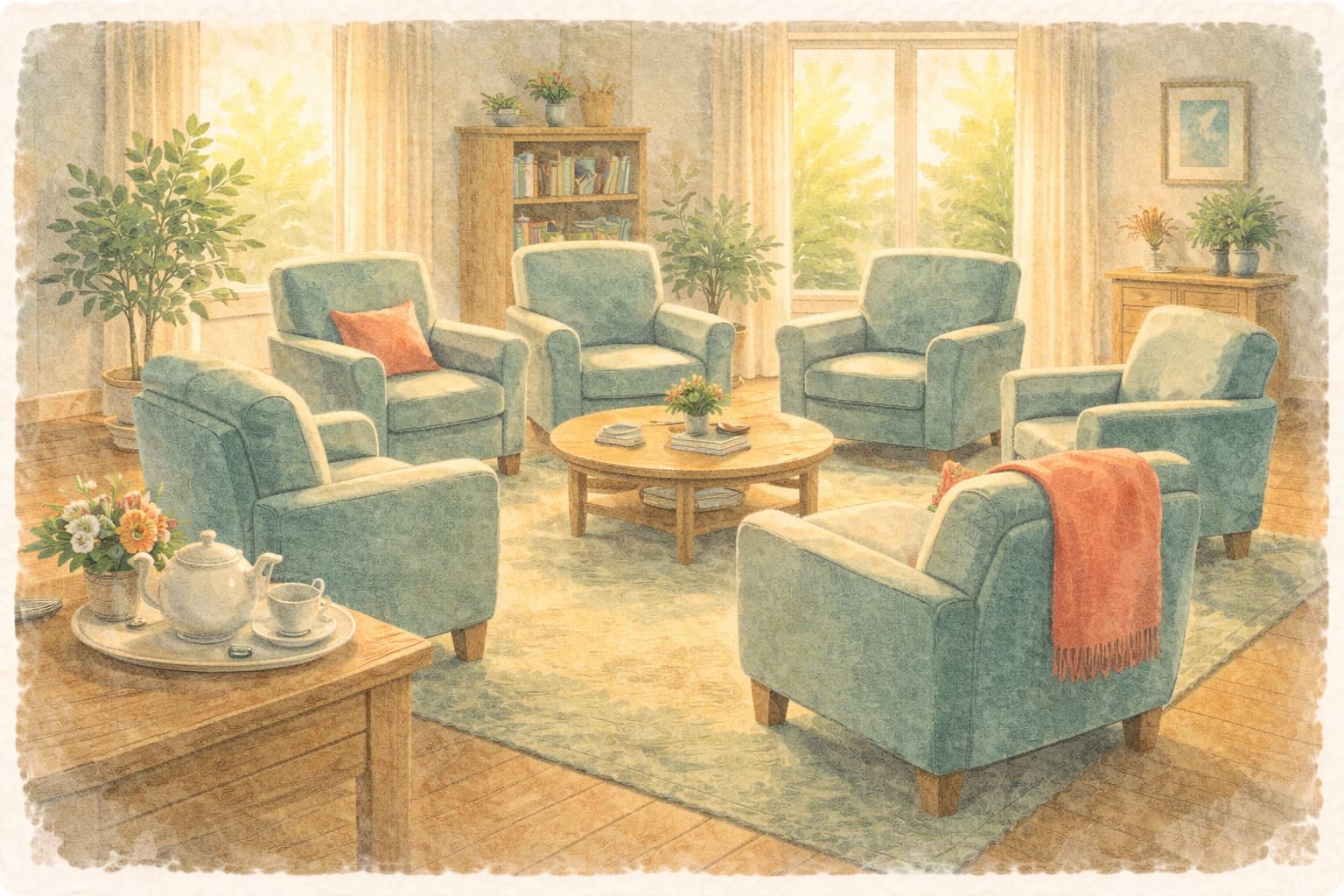 A quiet garden bench with a book and tea — finding rest as a caregiver